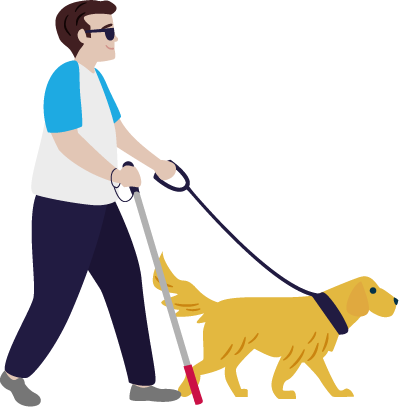 Blind person with guide dog