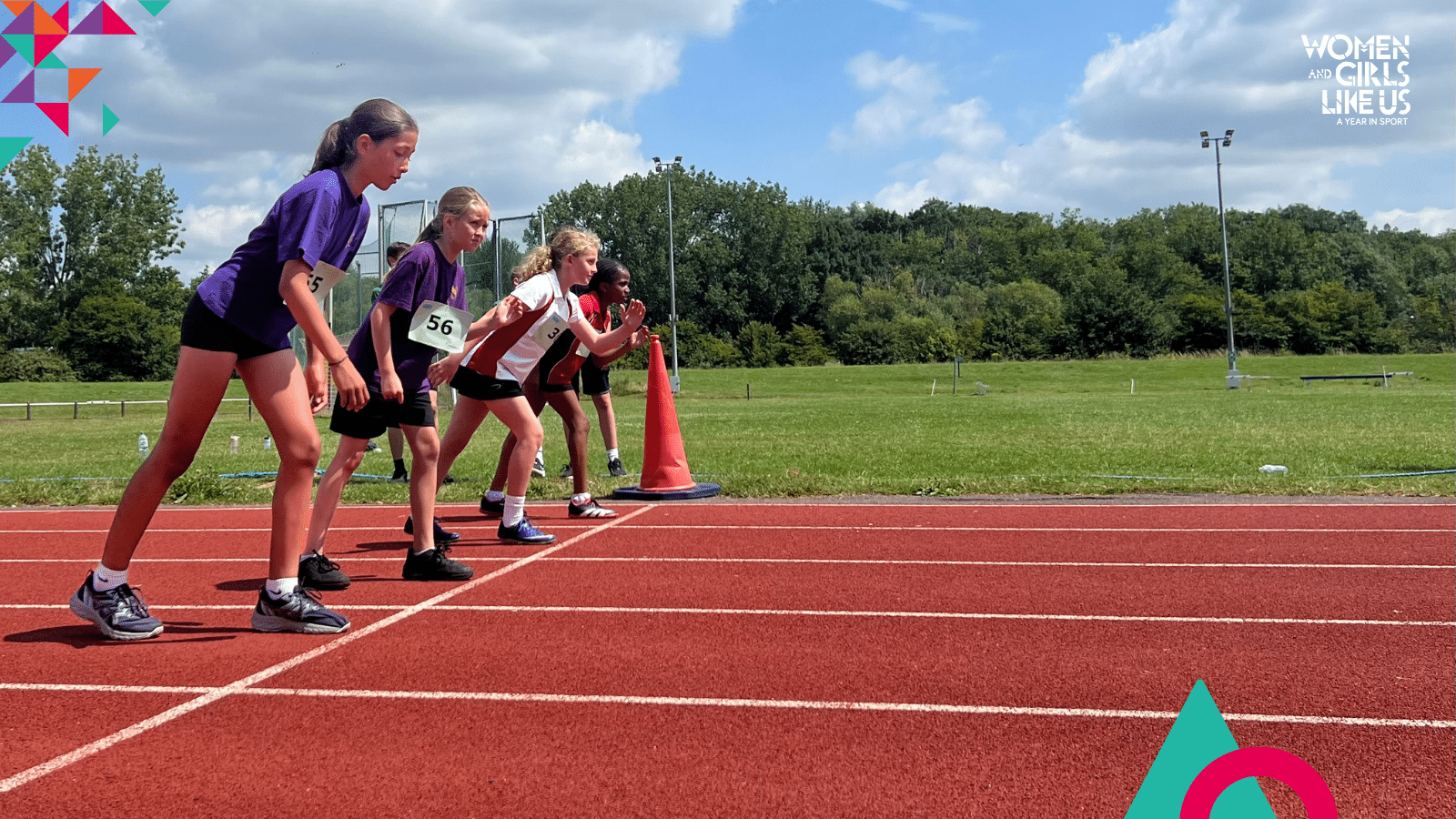 Young girls on race track, School sports