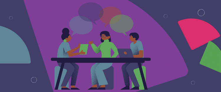 Illustration of 3 people talking to one another